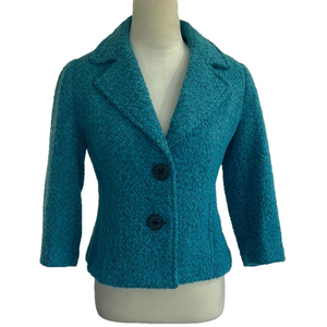 CAbi 186: Turquoise Teal Blazer Bouclé Wool Blend Jacket: Size 2